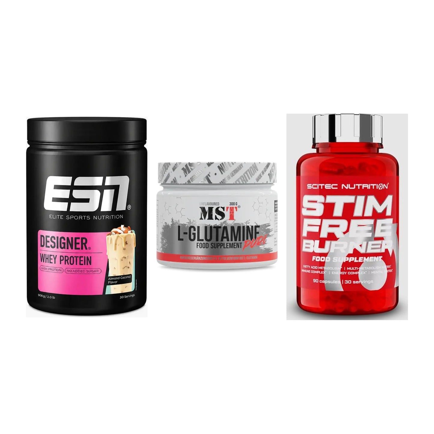 Definitionsphase-Set: ESN Designer + MST Glutamine + Scitec Stim – alle enthaltenen Artikel