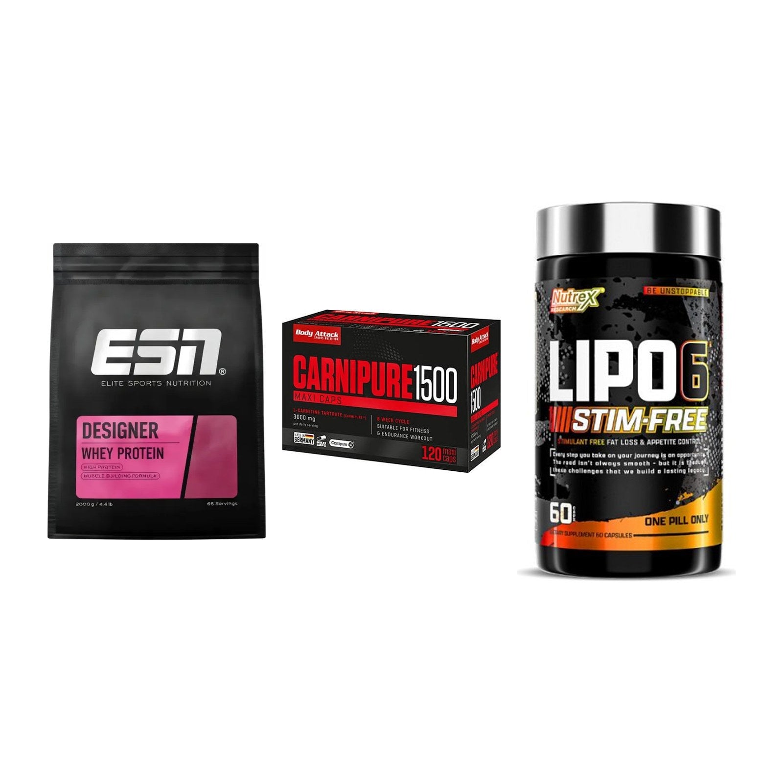 Definitionsphase-Set: ESN Designer + Body Attack + Nutrex Lipo 6 – alle enthaltenen Artikel