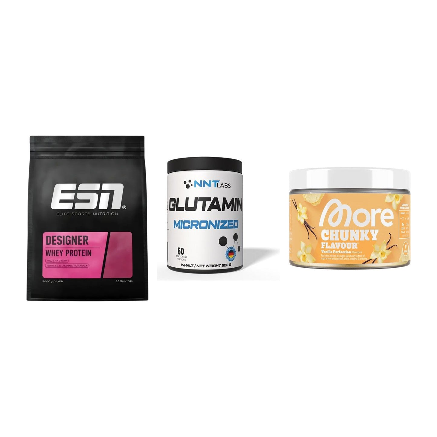 Definitionsphase-Set: ESN Designer + NNT Glutamin + More Nutrition – alle enthaltenen Artikel