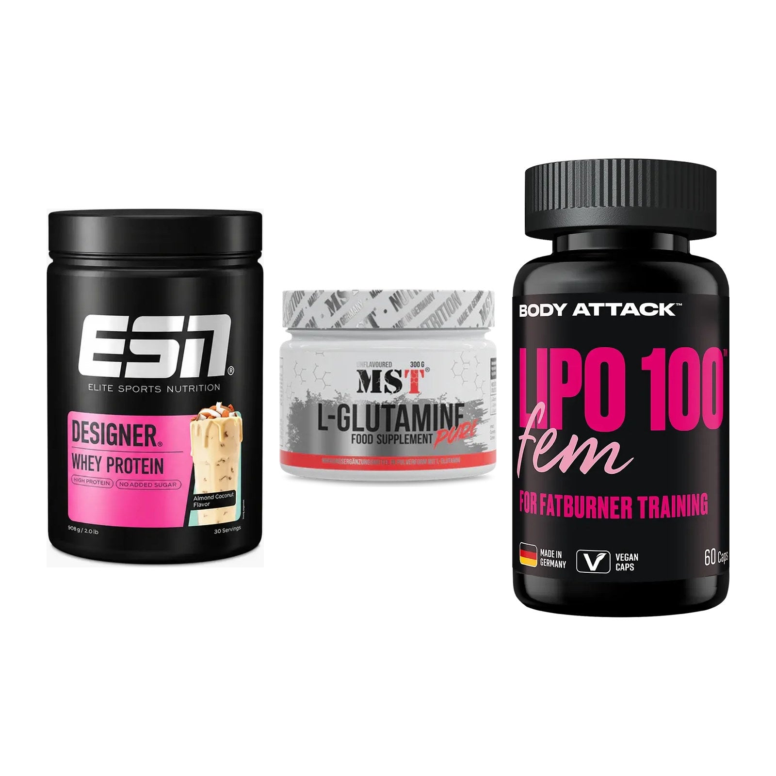 Definitionsphase-Set: ESN Designer + MST Glutamine + Body Attack – alle enthaltenen Artikel