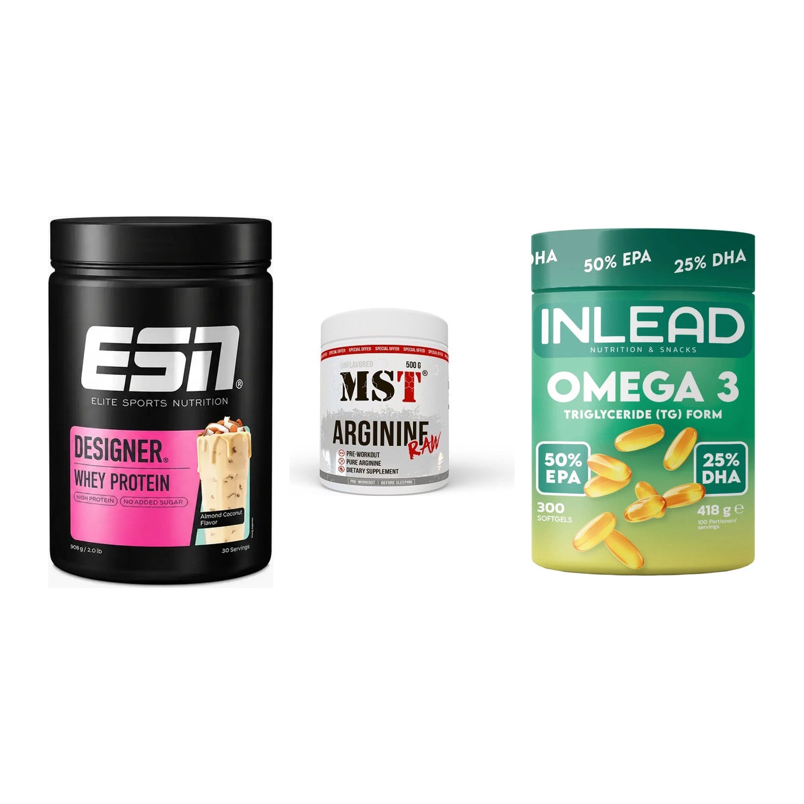 Definitionsphase-Set: ESN Designer + MST Arginine + INLEAD Omega-3 – alle enthaltenen Artikel