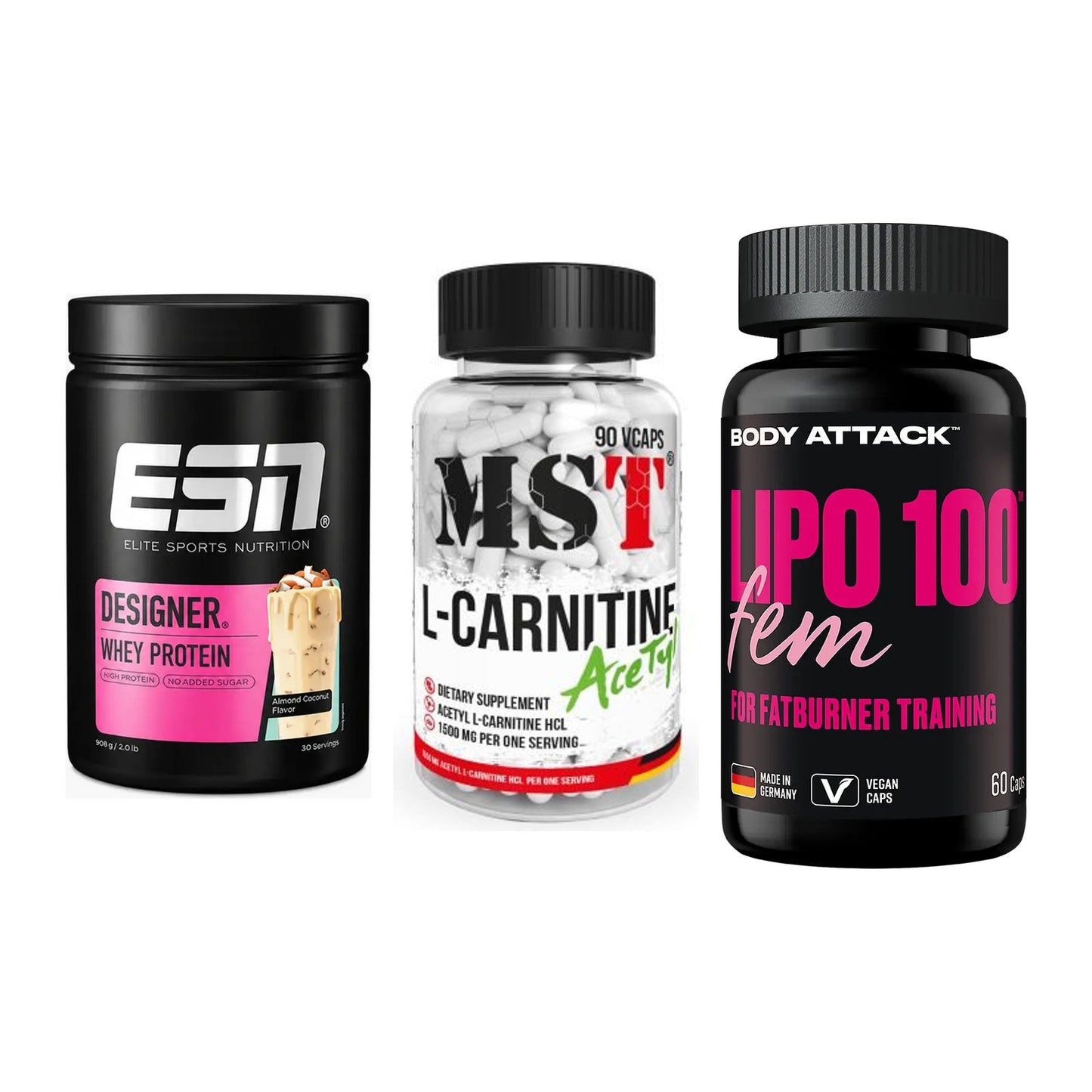 Definitionsphase-Set: ESN Designer + MST L-Carnitin + Body Attack – alle enthaltenen Artikel
