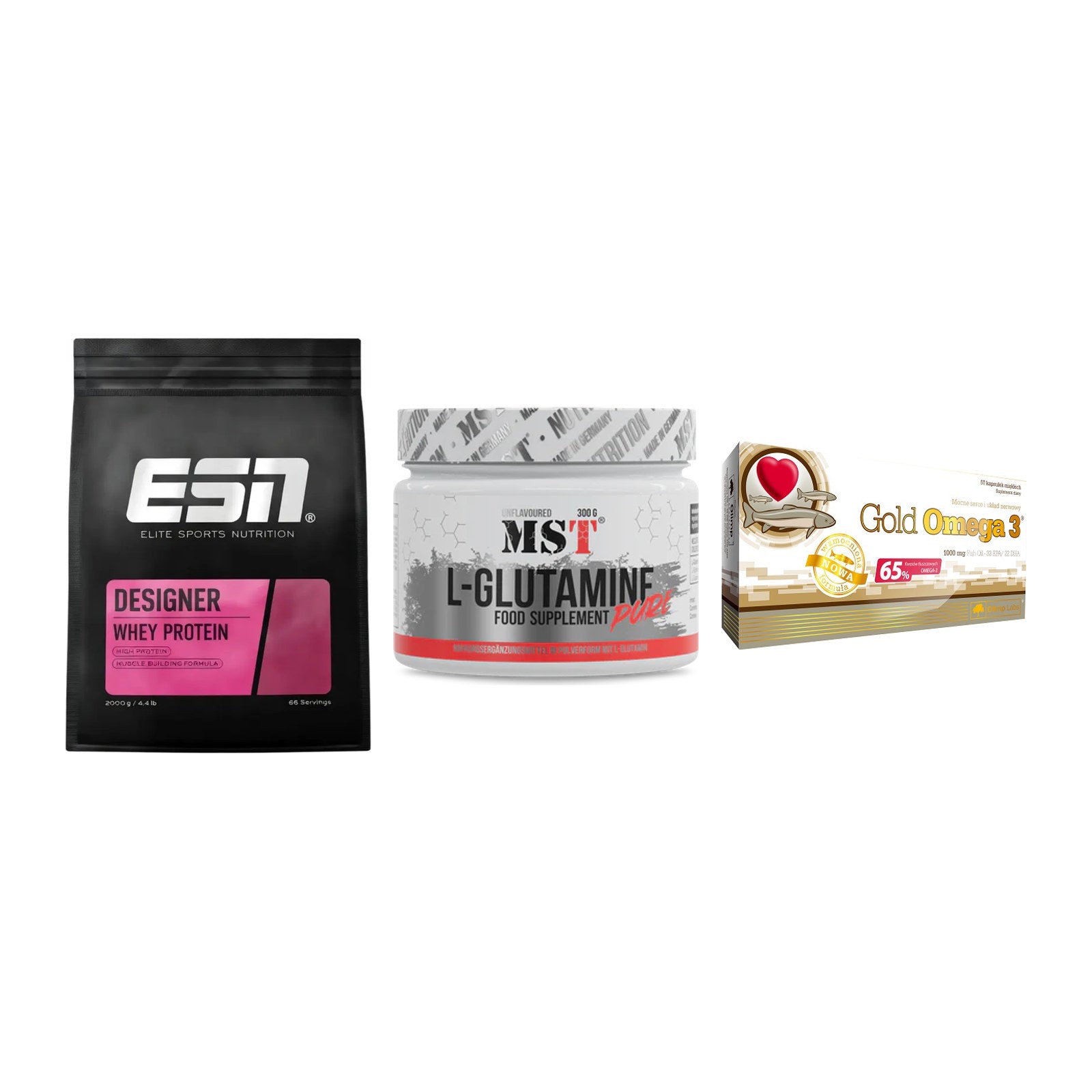 Definitionsphase-Set: ESN Designer + MST Glutamine + Olimp Omega 3 – alle enthaltenen Artikel