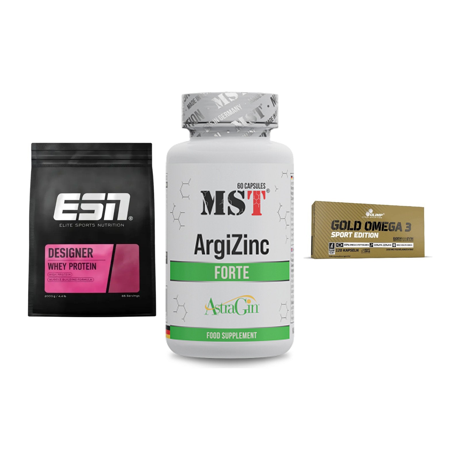 Definitionsphase-Set: ESN Designer + MST ArgiZinc + Olimp Omega 3 – alle enthaltenen Artikel