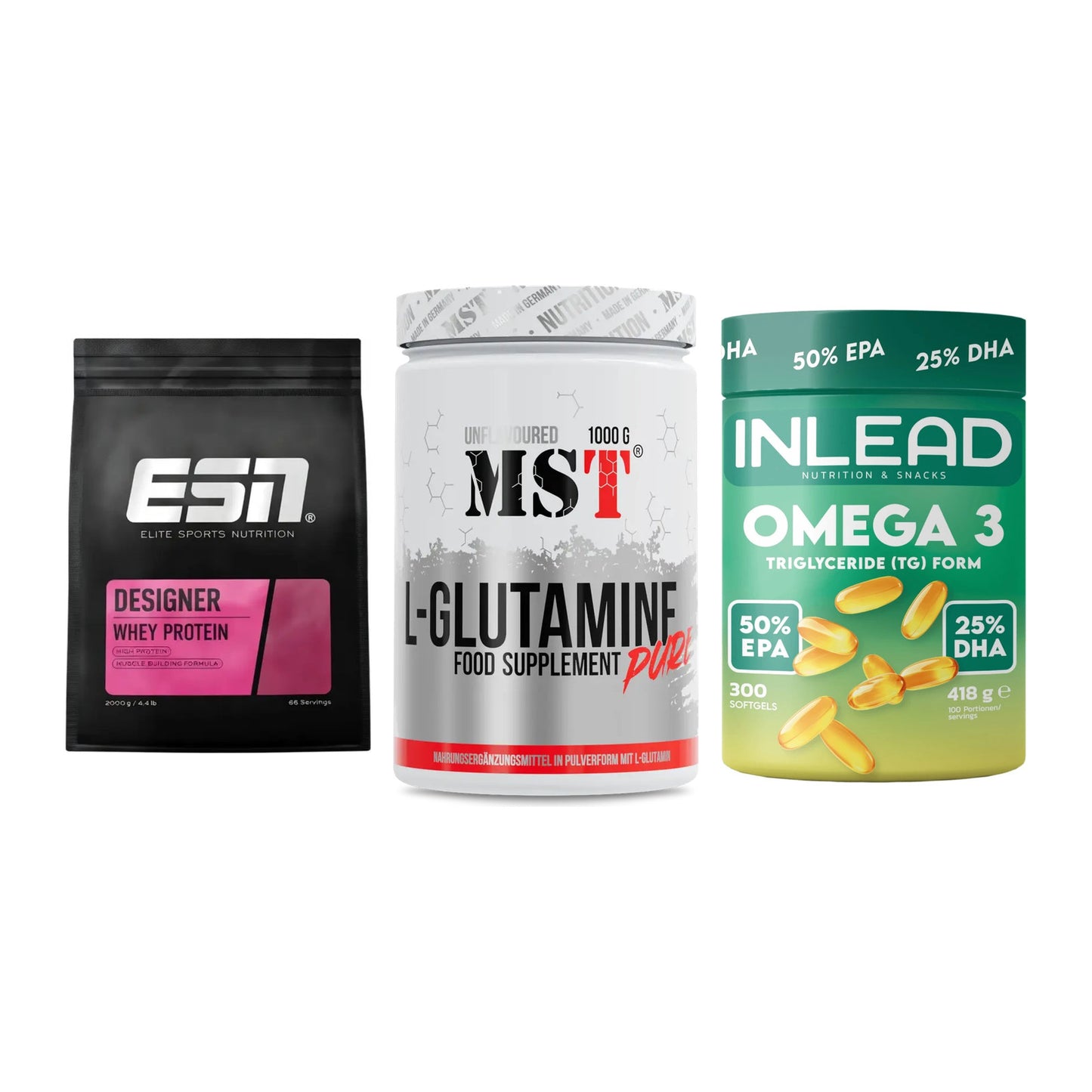 Definitionsphase-Set: ESN Designer + MST Glutamine + INLEAD Omega-3 – alle enthaltenen Artikel