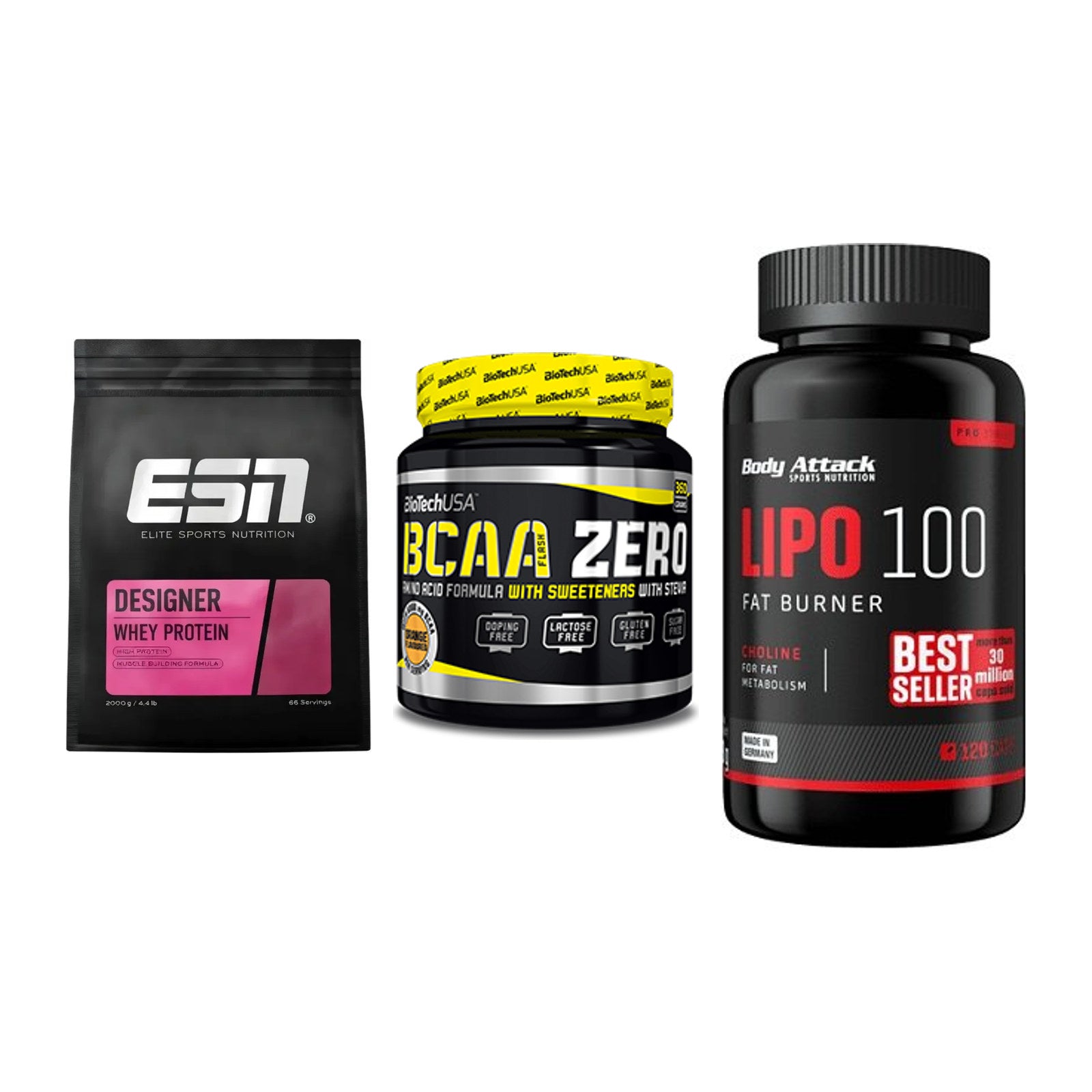 Definitionsphase-Set: ESN Designer + BioTech BCAA + Body Attack – alle enthaltenen Artikel