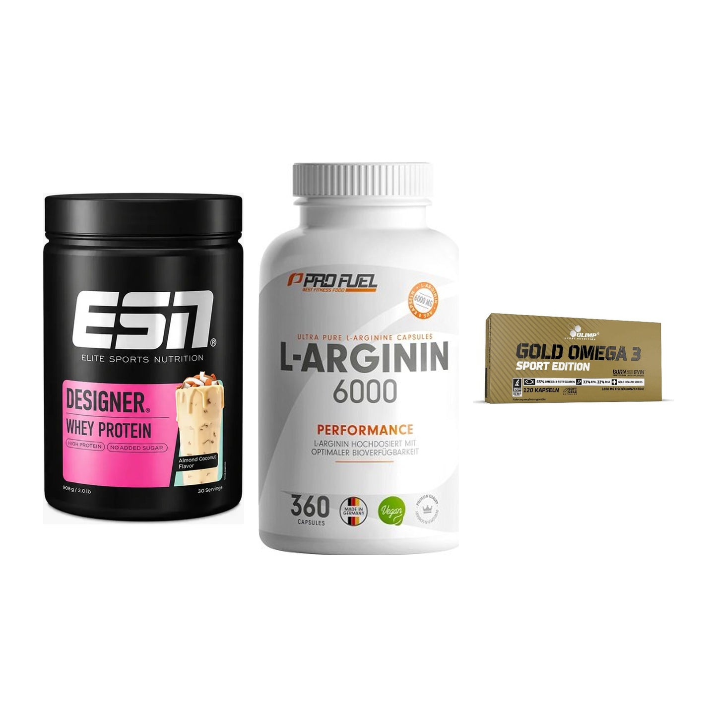 Definitionsphase-Set: ESN Designer + ProFuel L-Argi + Olimp Omega 3 – alle enthaltenen Artikel
