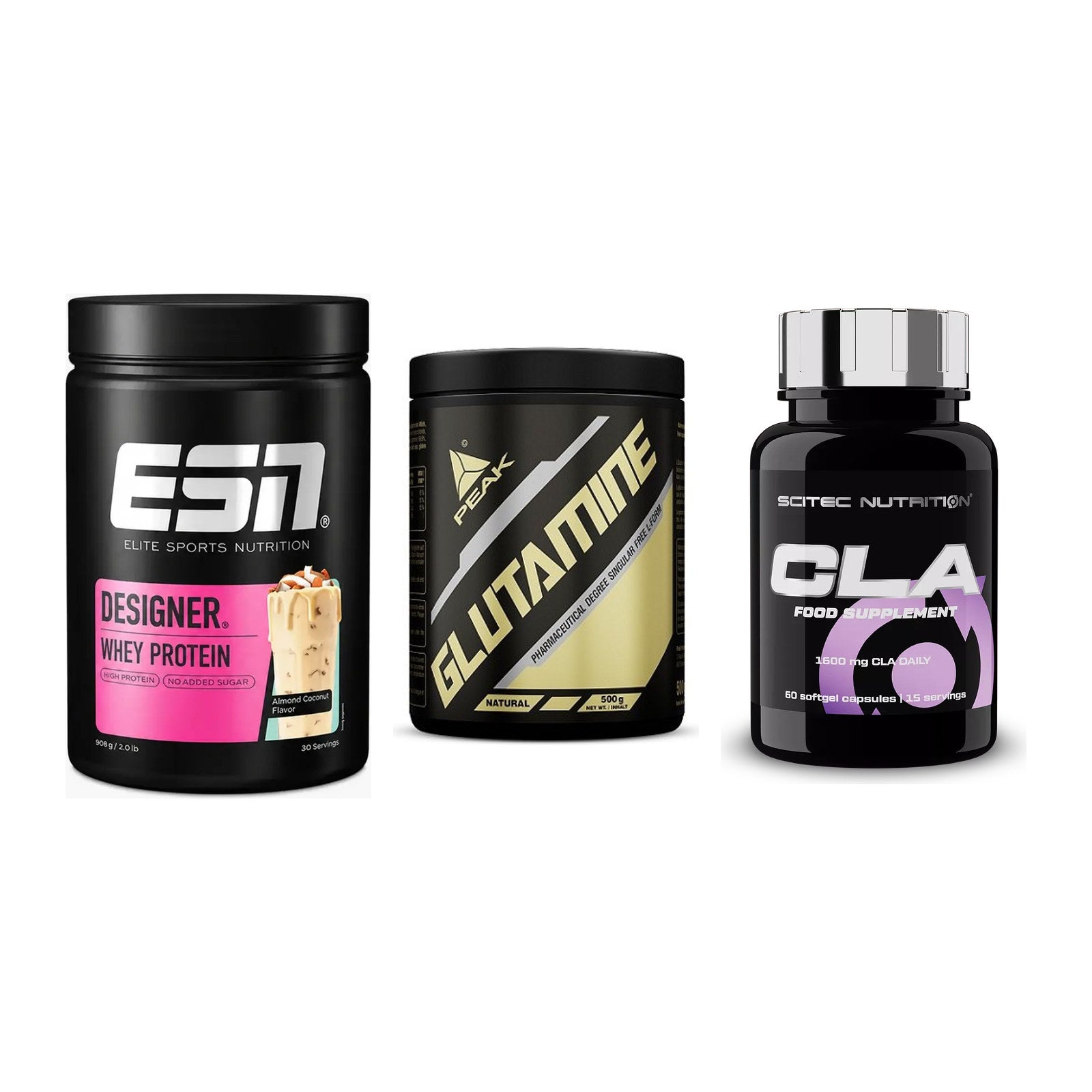 Definitionsphase-Set: ESN Designer Whey + Peak Glutamin + Scitec CLA – alle enthaltenen Artikel