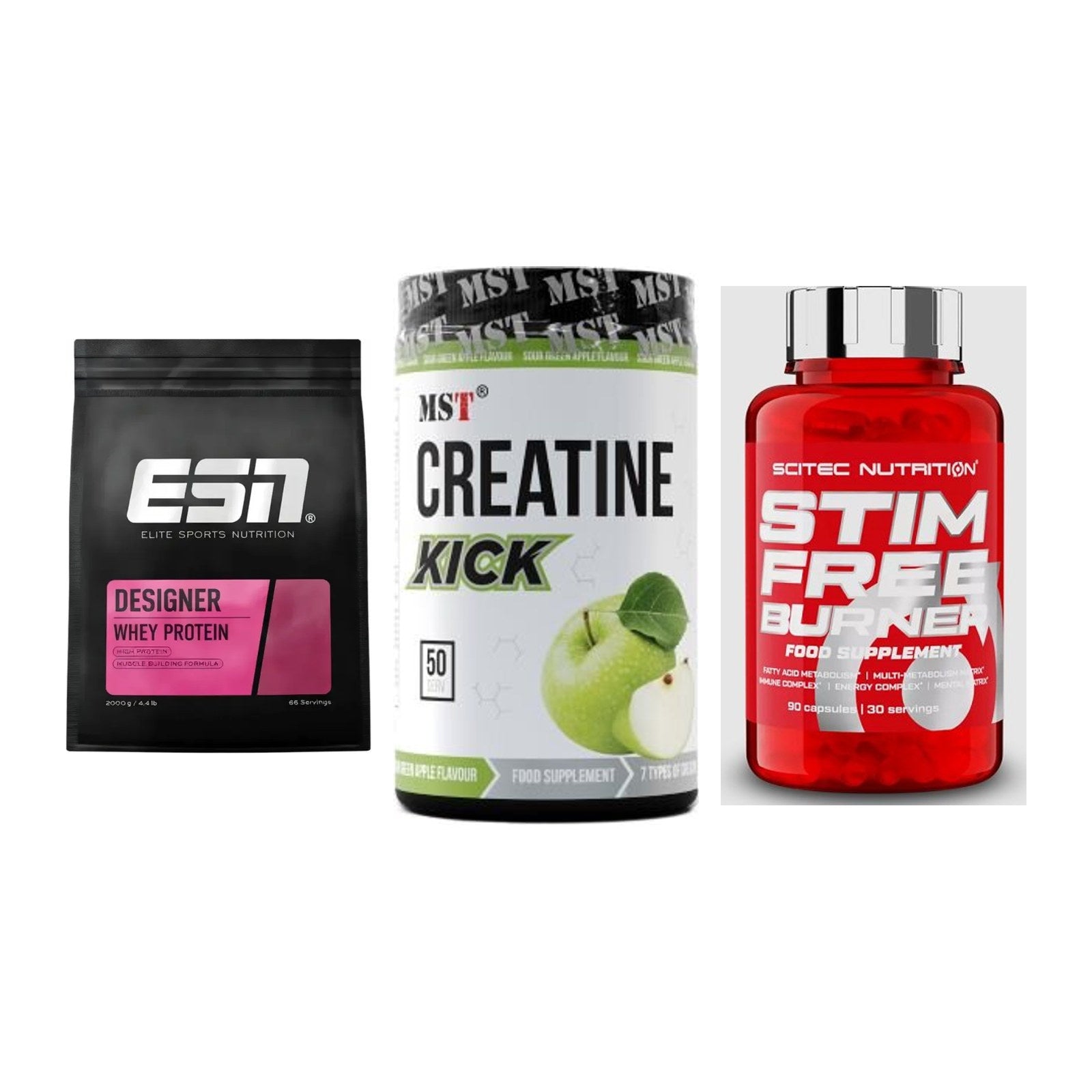 Definitionsphase-Set: ESN Designer + MST Creatine + Scitec Stim – alle enthaltenen Artikel