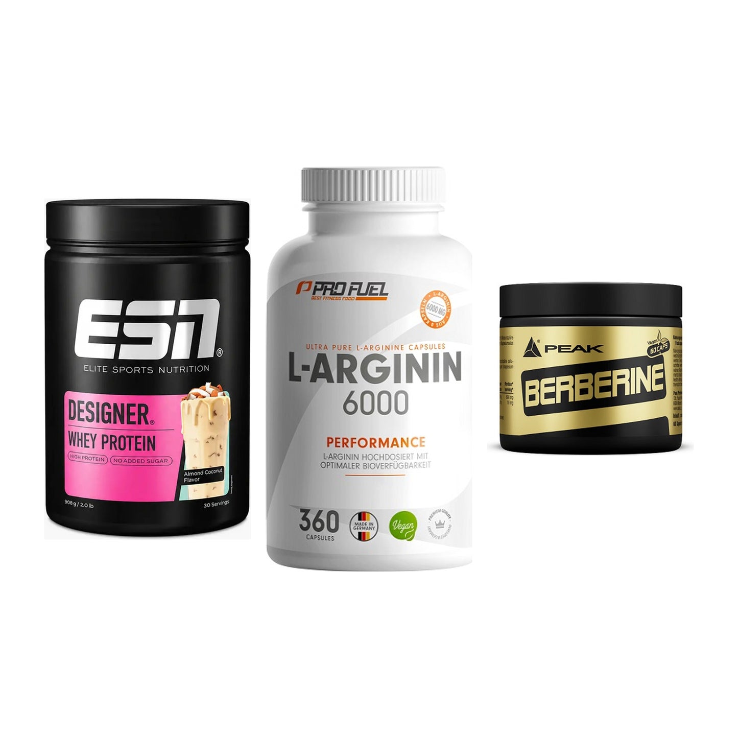 Definitionsphase-Set: ESN Designer + ProFuel L-Argi + Peak Berberine – alle enthaltenen Artikel