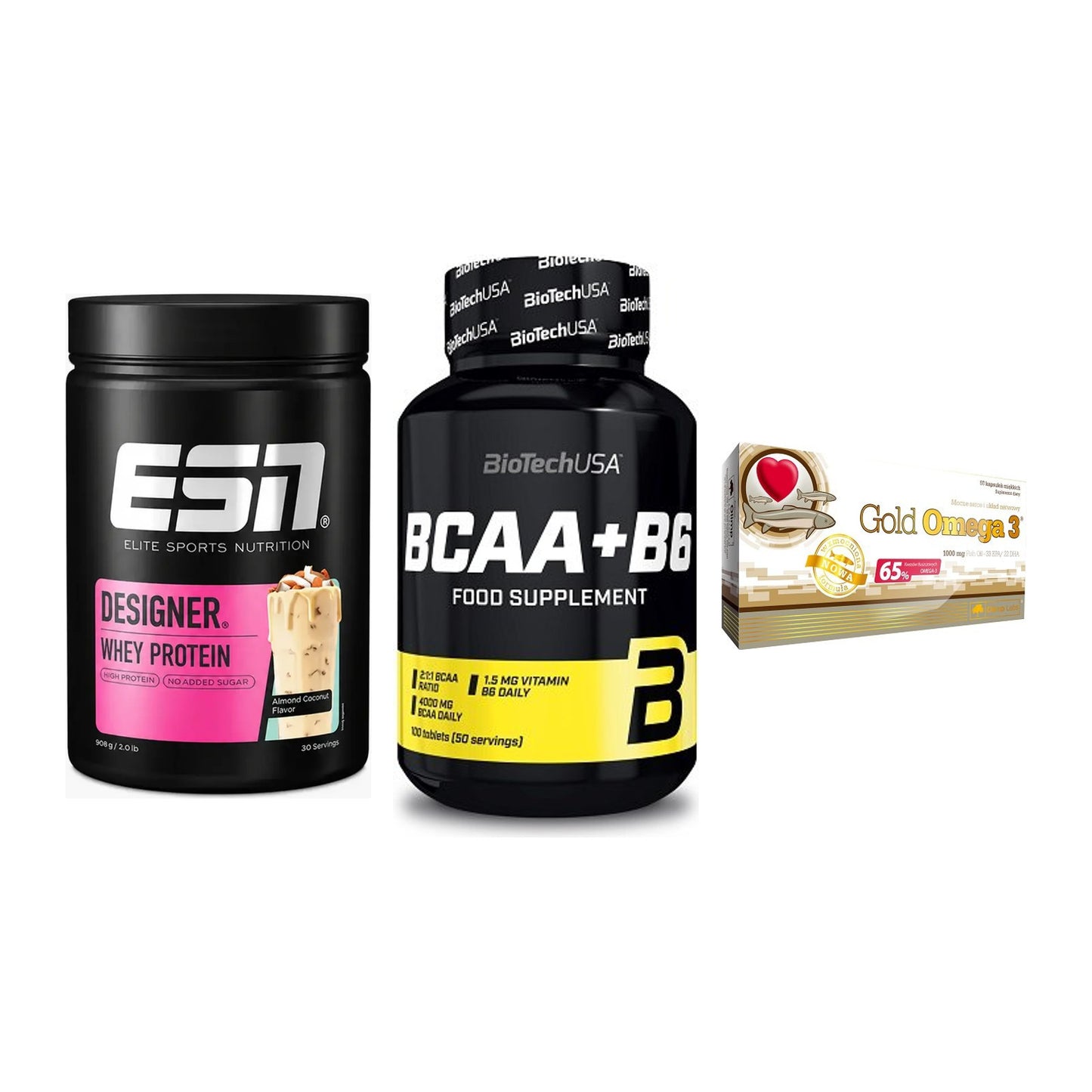 Definitionsphase-Set: ESN Designer + BioTech BCAA+B + Olimp Omega 3 – alle enthaltenen Artikel