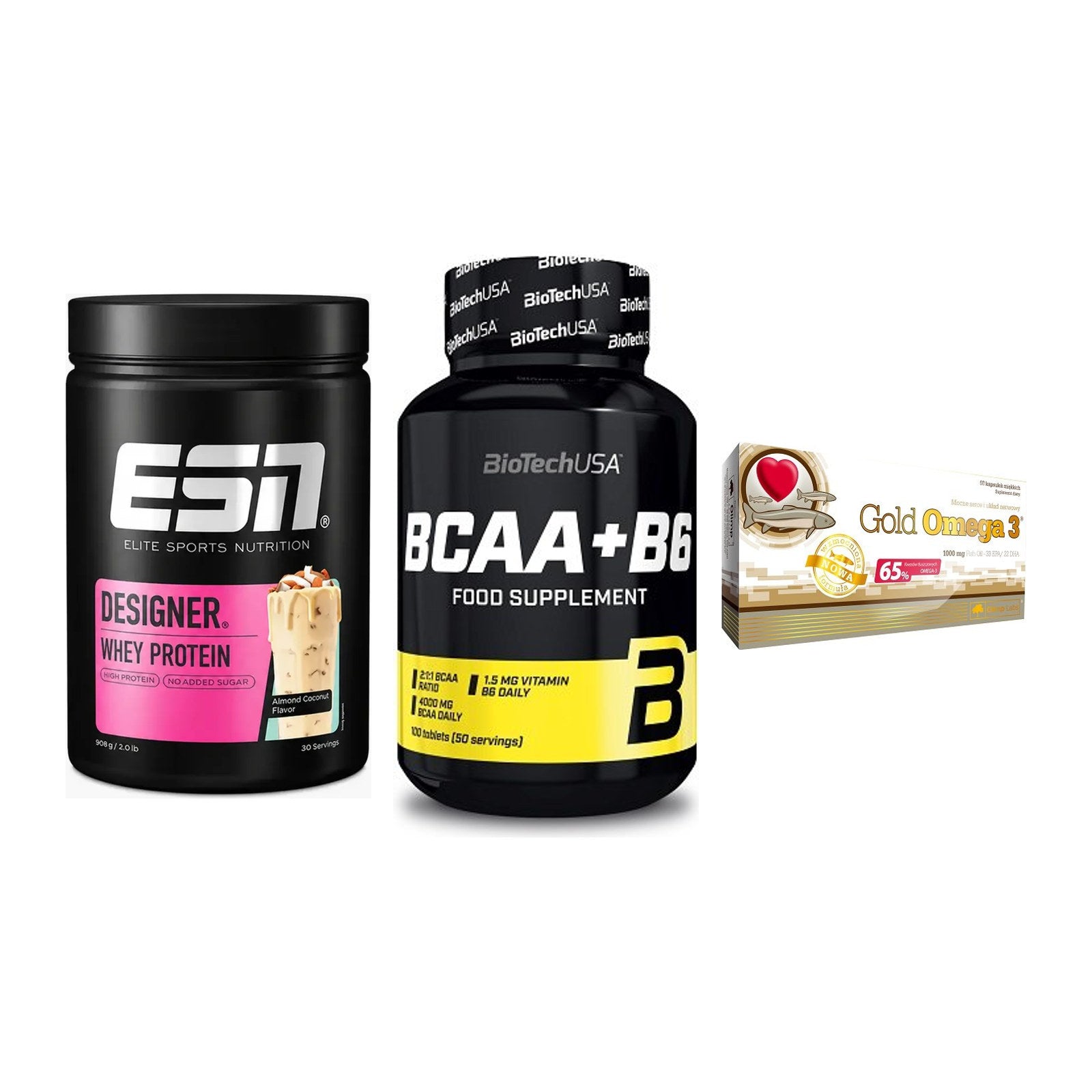 Definitionsphase-Set: ESN Designer + BioTech BCAA+B + Olimp Omega 3 – alle enthaltenen Artikel