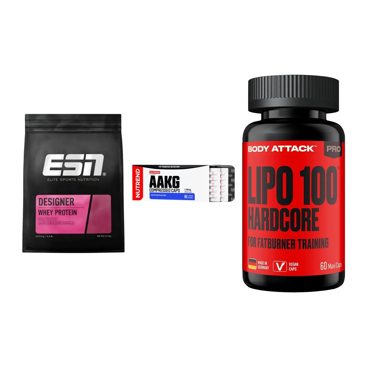 Definitionsphase-Set: ESN Designer + Nutrend AAKG + Body Attack – alle enthaltenen Artikel