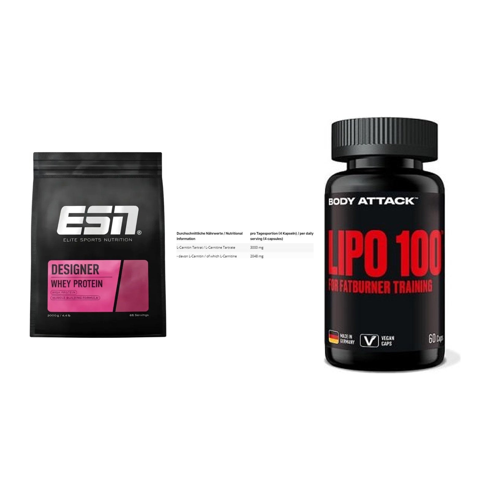 Definitionsphase-Set: ESN Designer + INLEAD L-Carni + Body Attack – alle enthaltenen Artikel