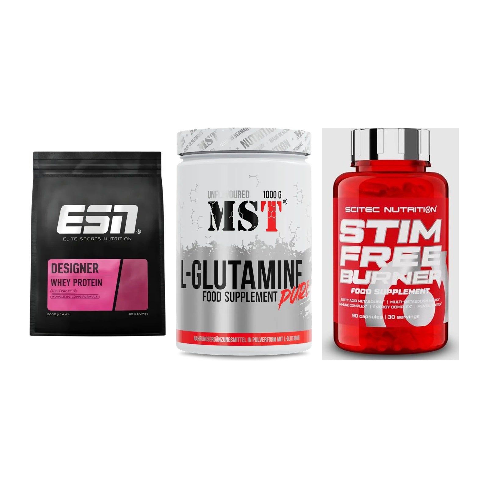 Definitionsphase-Set: ESN Designer + MST Glutamine + Scitec Stim – alle enthaltenen Artikel