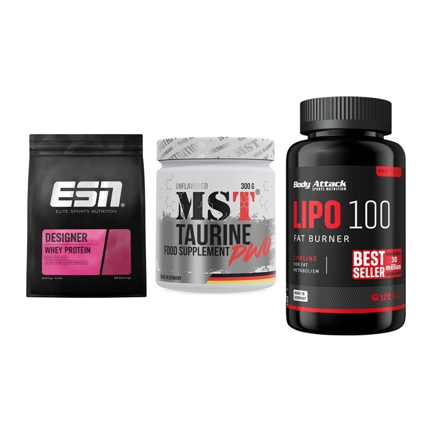 Definitionsphase-Set: ESN Designer + MST Taurine + Body Attack – alle enthaltenen Artikel