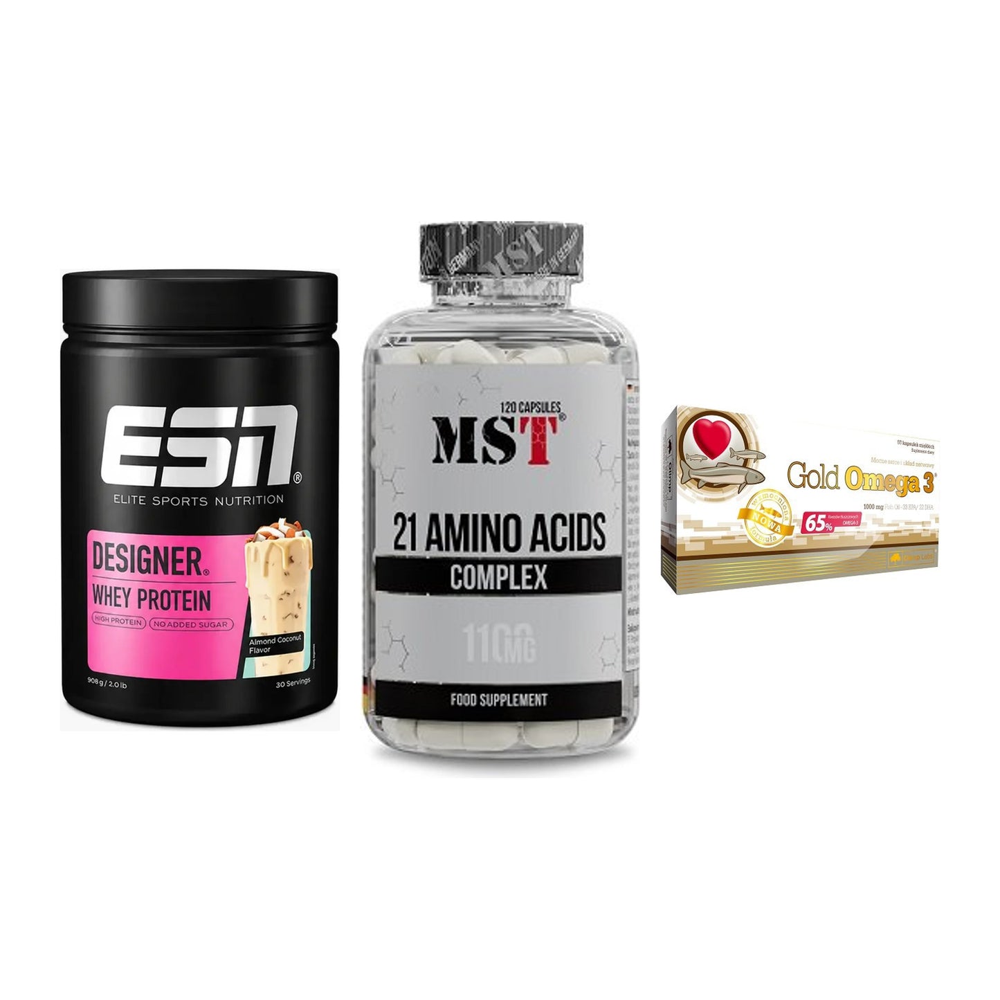 Definitionsphase-Set: ESN Designer + MST 21 Amino + Olimp Omega 3 – alle enthaltenen Artikel