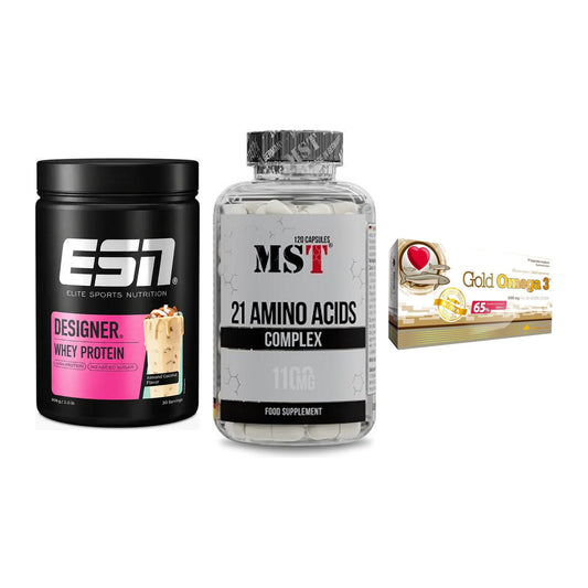 Definitionsphase-Set: ESN Designer + MST 21 Amino + Olimp Omega 3 – alle enthaltenen Artikel