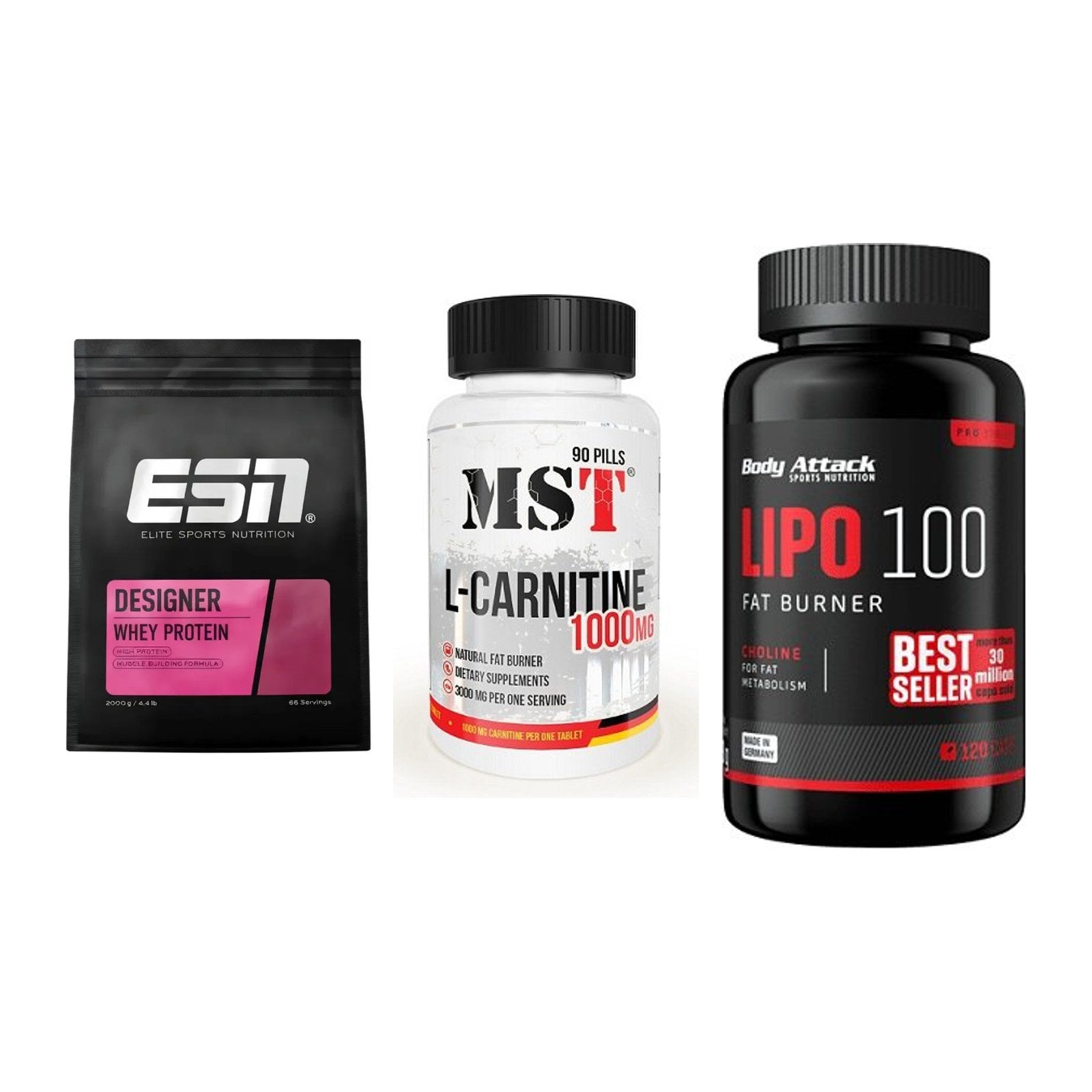 Definitionsphase-Set: ESN Designer + MST L-Carnitin + Body Attack – alle enthaltenen Artikel