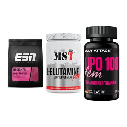 Definitionsphase-Set: ESN Designer + MST Glutamine + Body Attack – alle enthaltenen Artikel