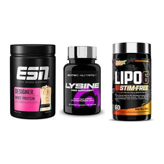 Definitionsphase-Set: ESN Designer + Scitec Lysine + Nutrex Lipo 6 – alle enthaltenen Artikel