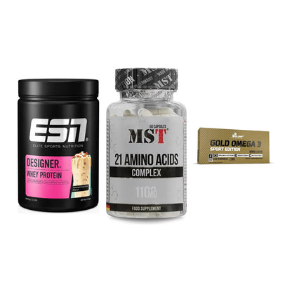 Definitionsphase-Set: ESN Designer + MST 21 Amino + Olimp Omega 3 – alle enthaltenen Artikel