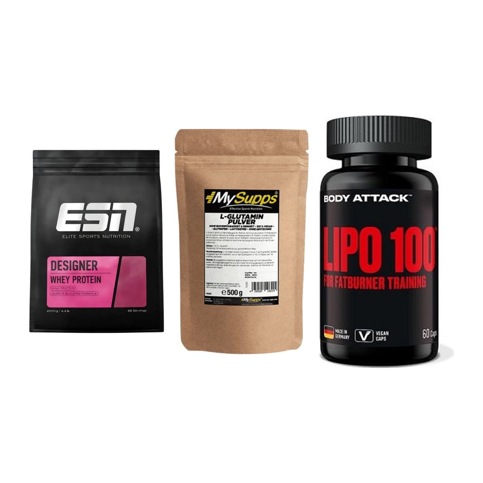 Definitionsphase-Set: ESN Designer + MySupps Glutam + Body Attack – alle enthaltenen Artikel