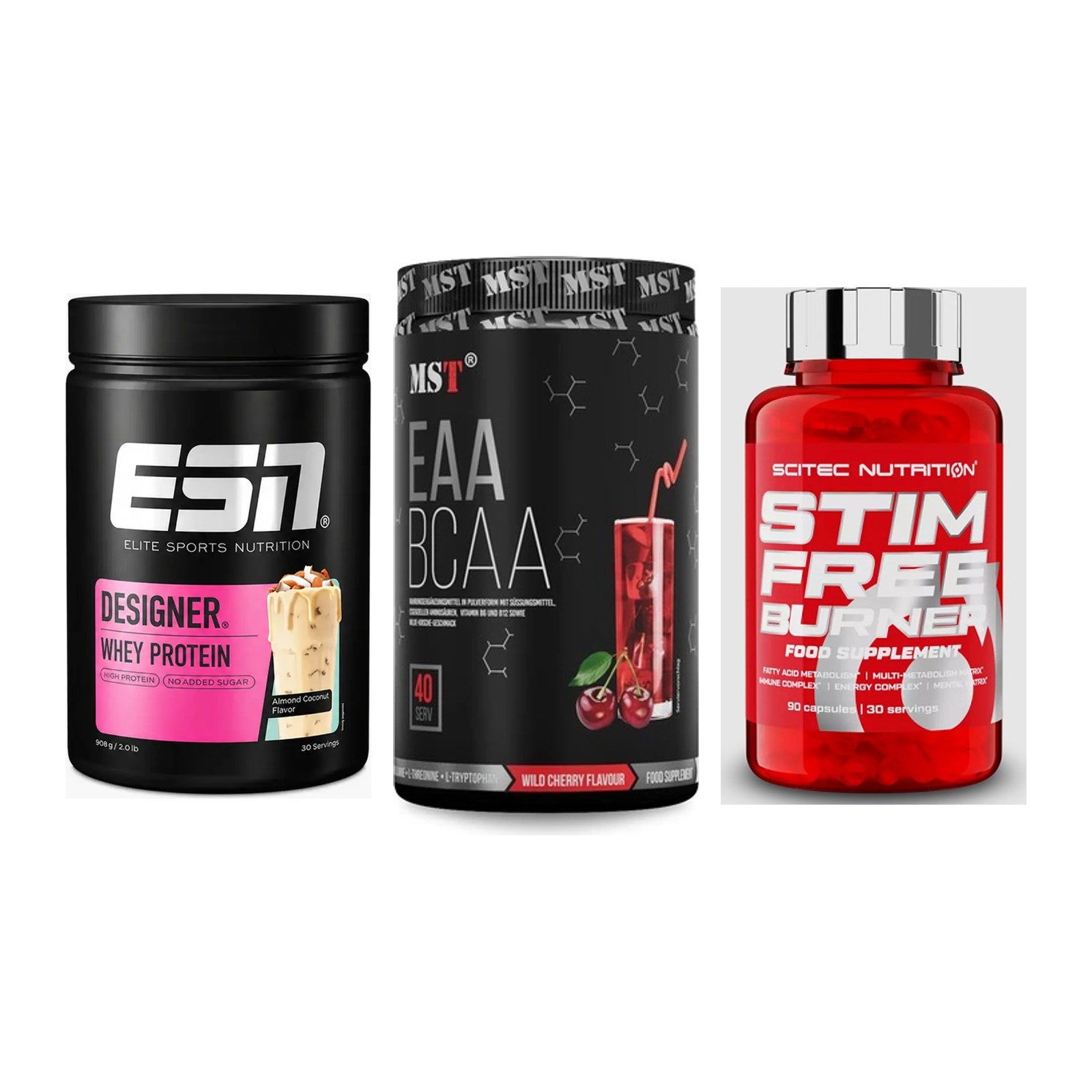 Definitionsphase-Set: ESN Designer + MST EAA & BCAA + Scitec Stim – alle enthaltenen Artikel
