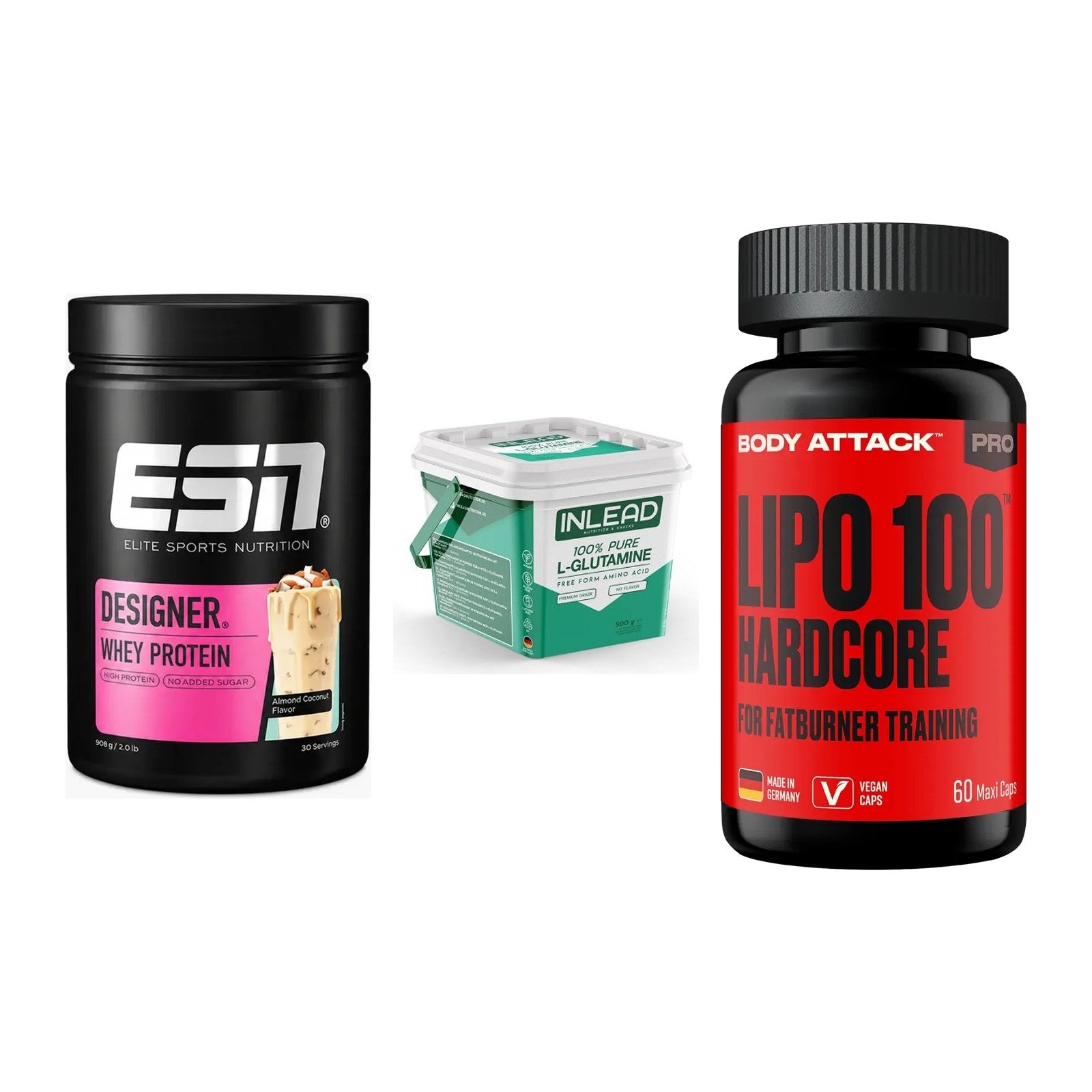 Definitionsphase-Set: ESN Designer + INLEAD L-Gluta + Body Attack – alle enthaltenen Artikel