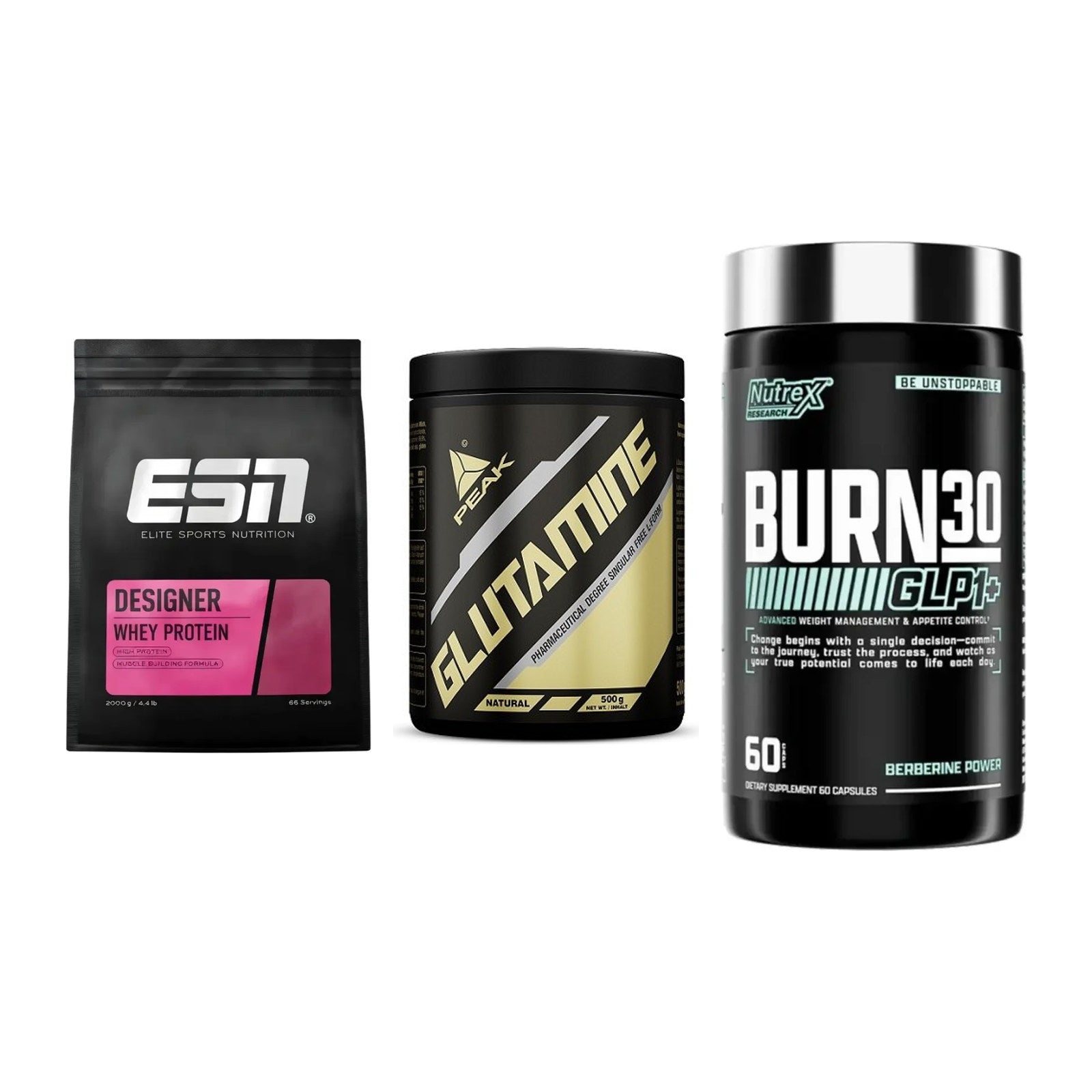 Definitionsphase-Set: ESN Designer + Peak Glutamin + Nutrex Burn 30 – alle enthaltenen Artikel