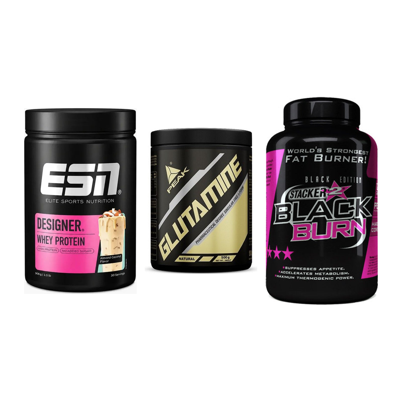 Definitionsphase-Set: ESN Designer + Peak Glutamin + Stacker2 Black – alle enthaltenen Artikel