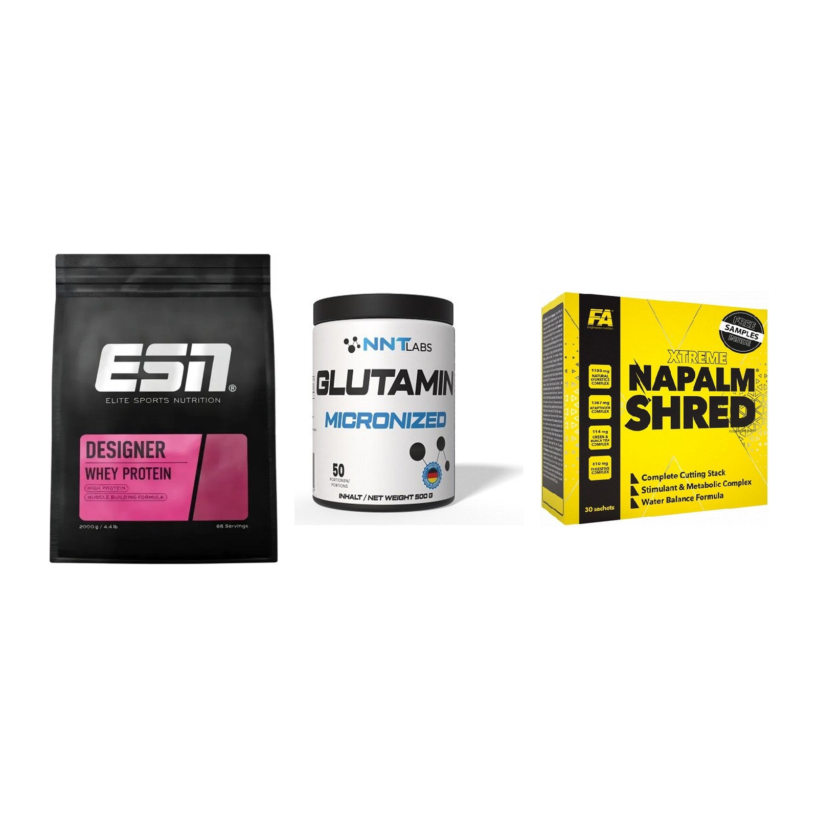 Definitionsphase-Set: ESN Designer + NNT Glutamin + FA Nutrition – alle enthaltenen Artikel