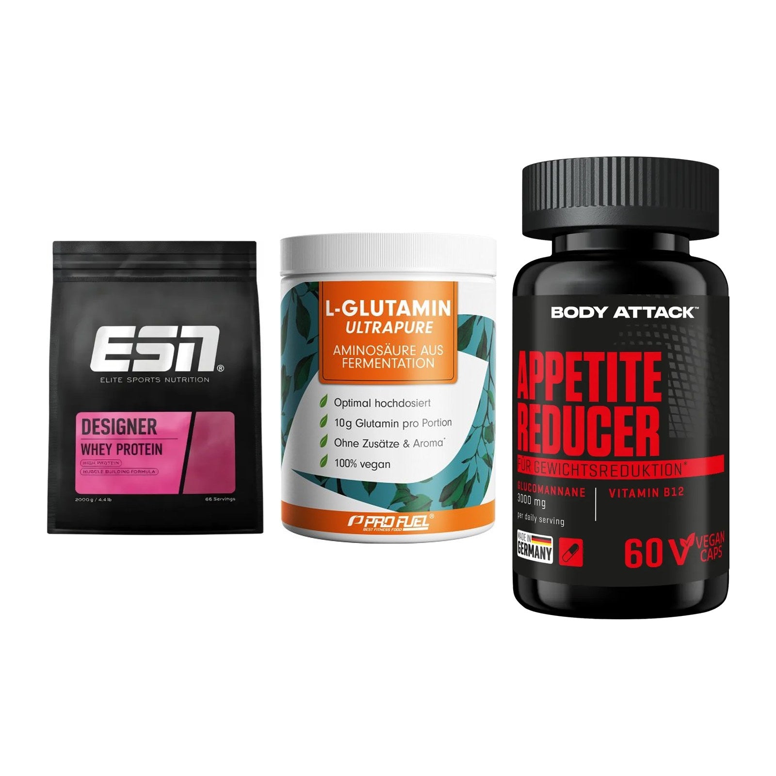 Definitionsphase-Set: ESN Designer + ProFuel Glutam + Body Attack – alle enthaltenen Artikel