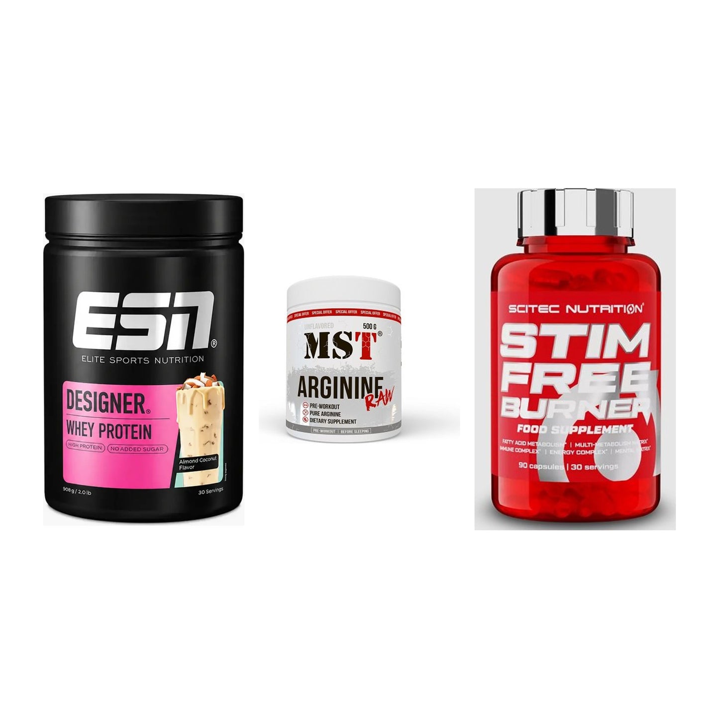 Definitionsphase-Set: ESN Designer + MST Arginine + Scitec Stim – alle enthaltenen Artikel