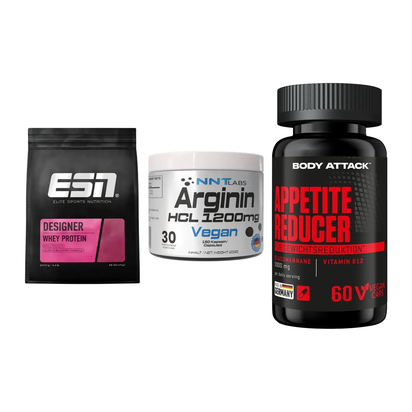Definitionsphase-Set: ESN Designer + NNT Arginin + Body Attack – alle enthaltenen Artikel