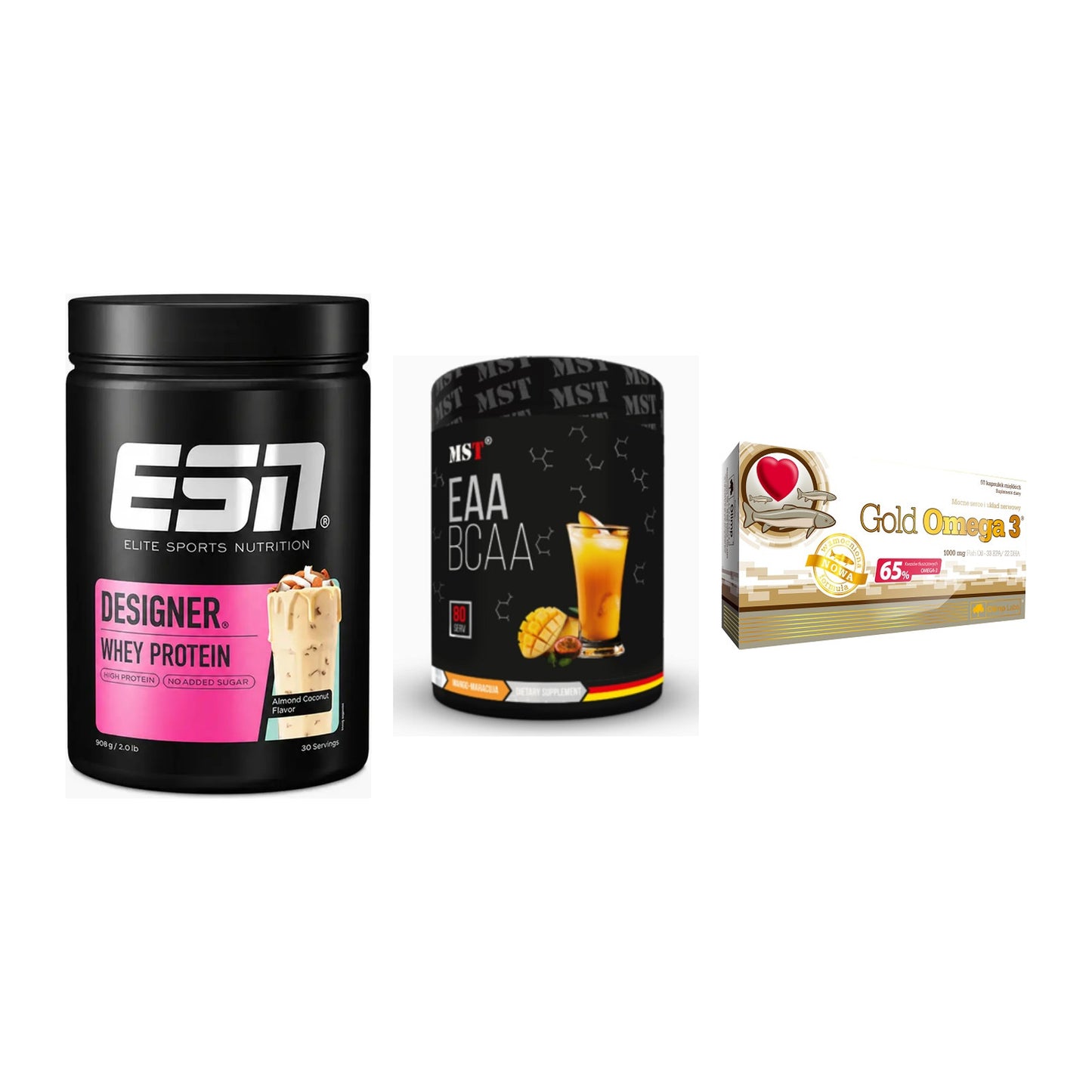 Definitionsphase-Set: ESN Designer + MST EAA & BCAA + Olimp Omega 3 – alle enthaltenen Artikel