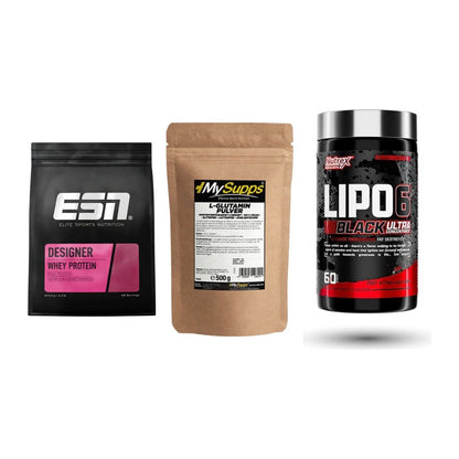 Definitionsphase-Set: ESN Designer + MySupps Glutam + Nutrex Lipo 6 – alle enthaltenen Artikel