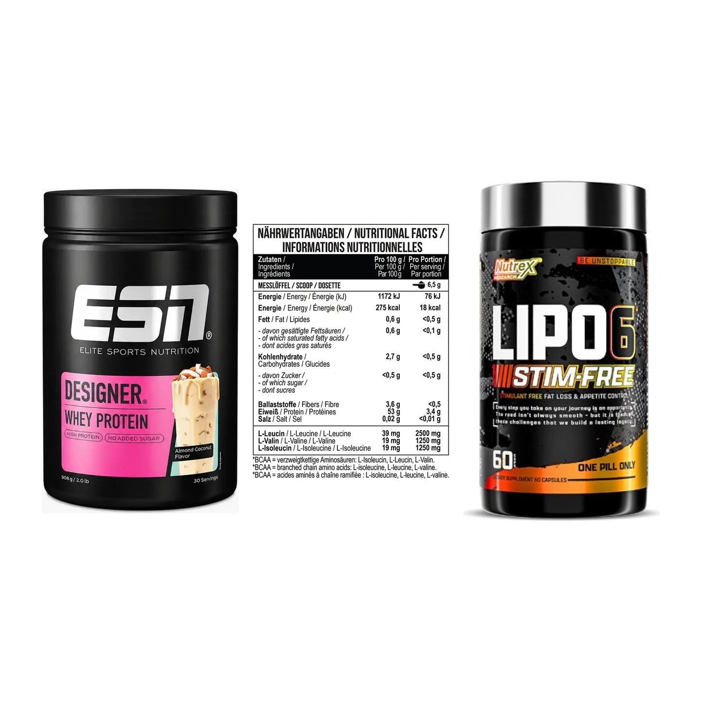 Definitionsphase-Set: ESN Designer + MST BCAA Zero + Nutrex Lipo 6 – alle enthaltenen Artikel