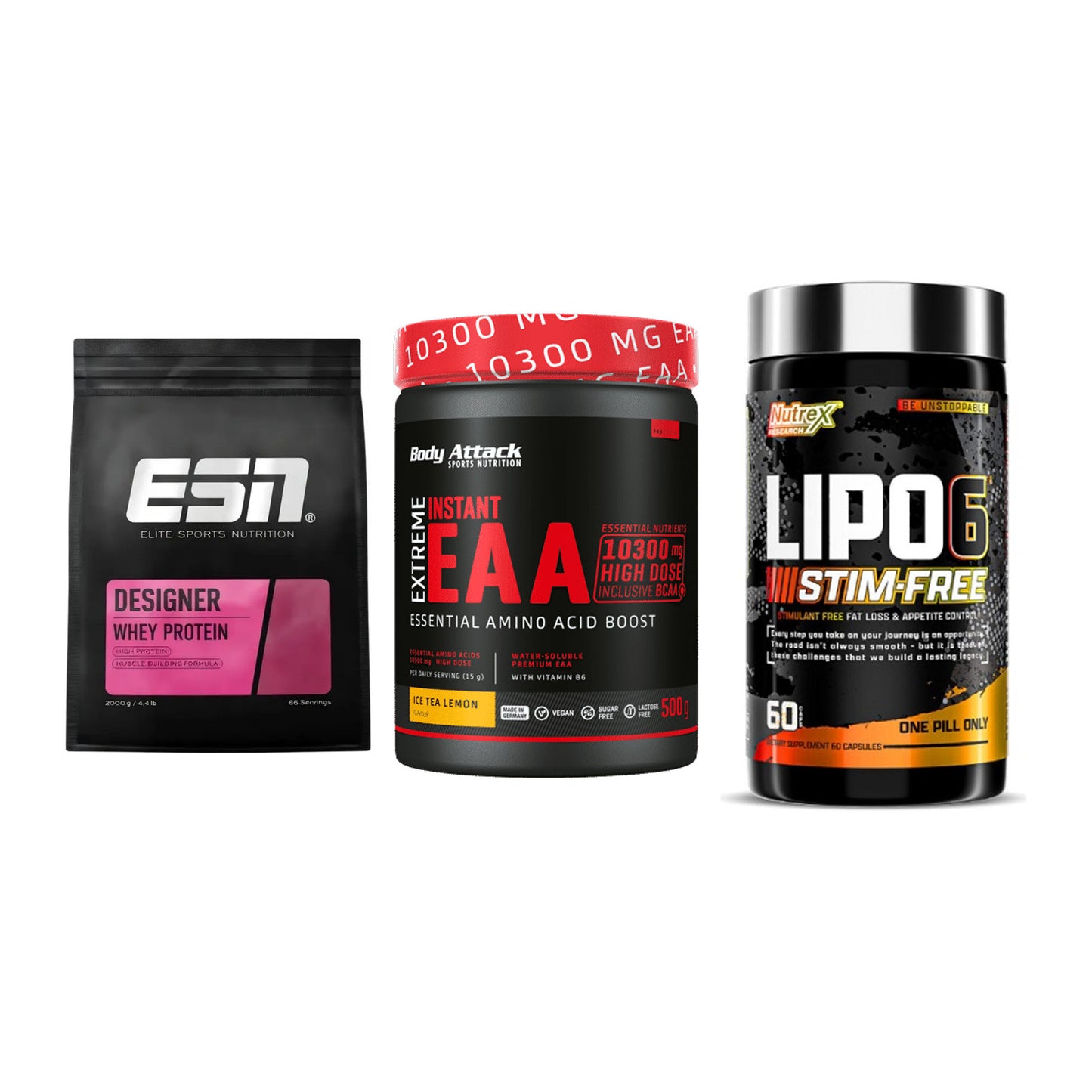 Definitionsphase-Set: ESN Designer + Body Attack + Nutrex Lipo 6 – alle enthaltenen Artikel