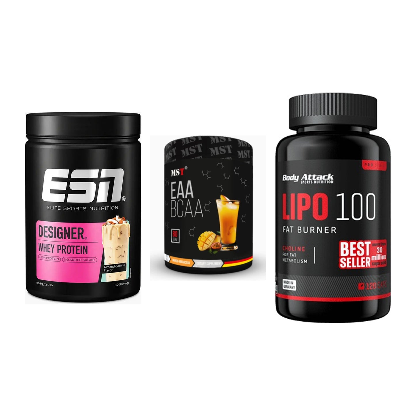 Definitionsphase-Set: ESN Designer + MST EAA & BCAA + Body Attack – alle enthaltenen Artikel