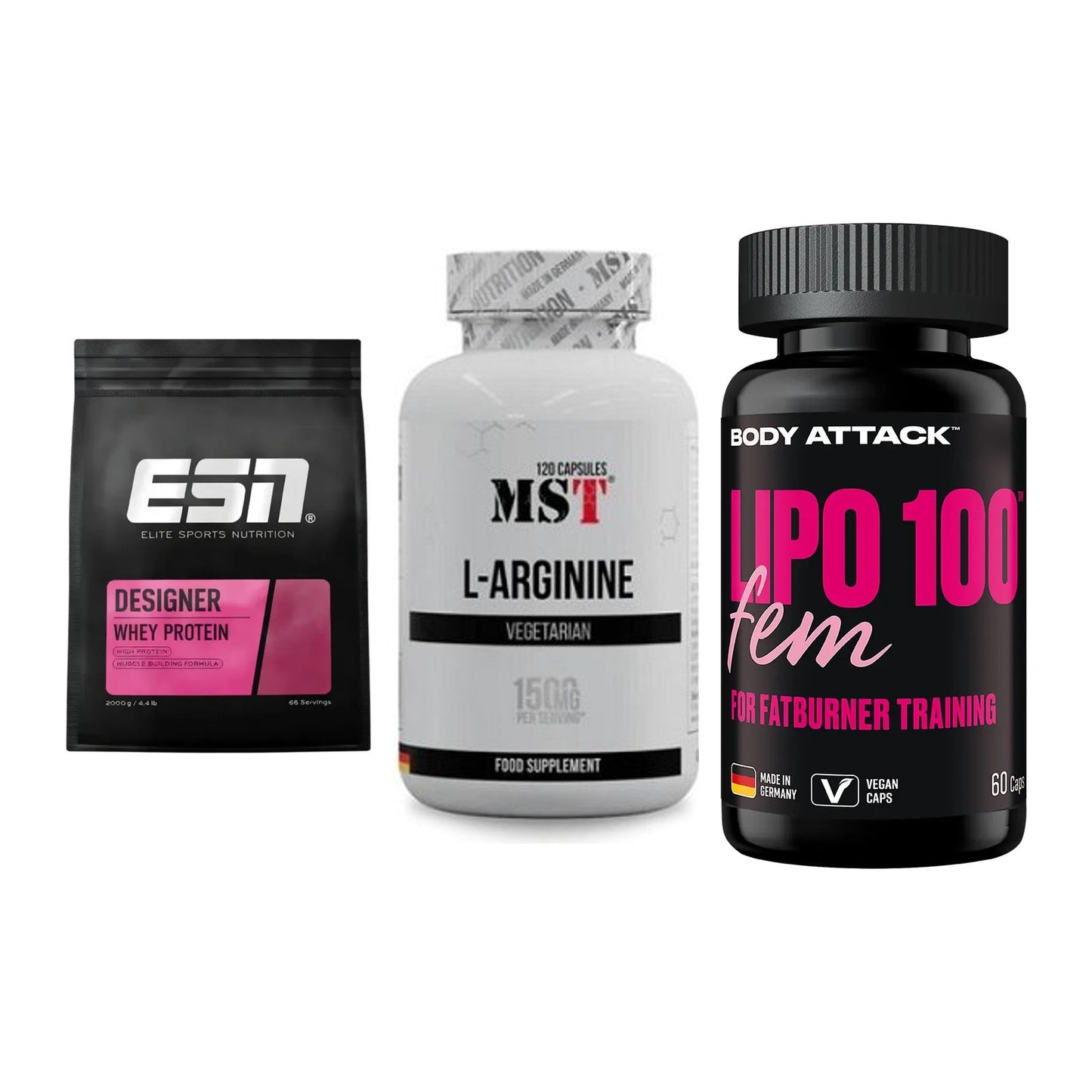 Definitionsphase-Set: ESN Designer + MST L-Arginine + Body Attack – alle enthaltenen Artikel