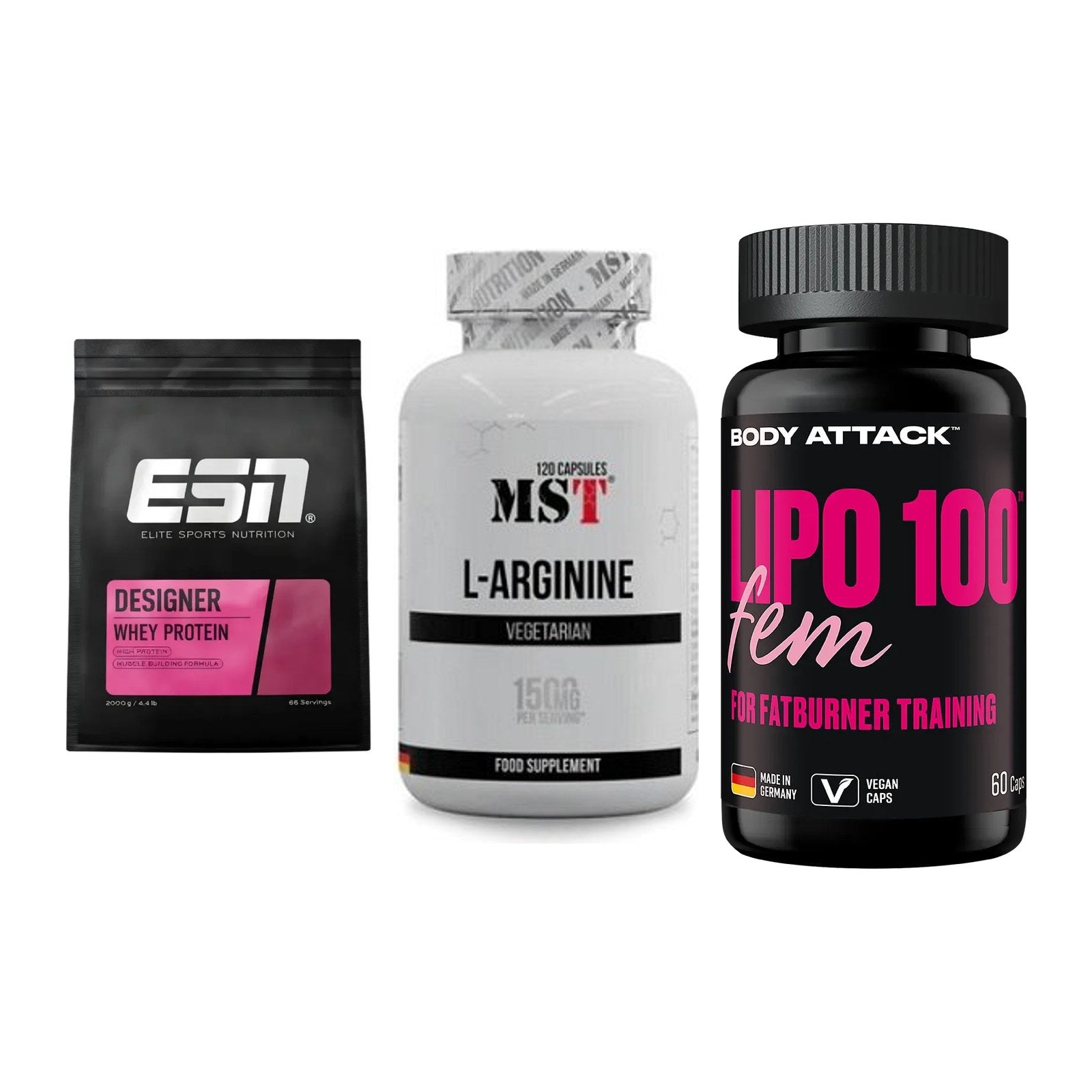 Definitionsphase-Set: ESN Designer + MST L-Arginine + Body Attack – alle enthaltenen Artikel