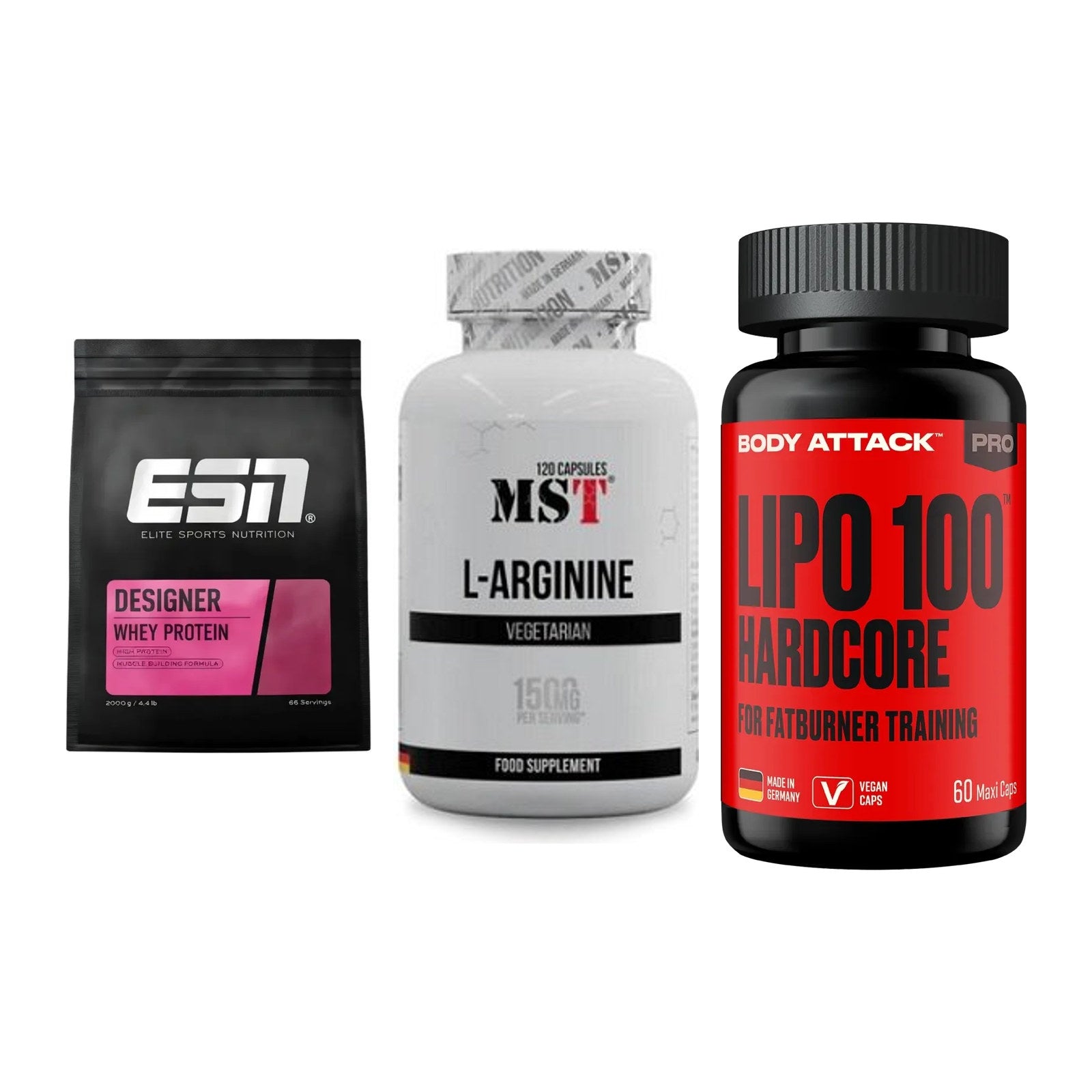 Definitionsphase-Set: ESN Designer + MST L-Arginine + Body Attack – alle enthaltenen Artikel