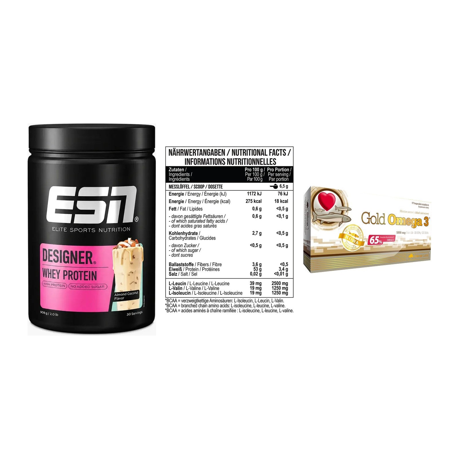 Definitionsphase-Set: ESN Designer + MST BCAA Zero + Olimp Omega 3 – alle enthaltenen Artikel
