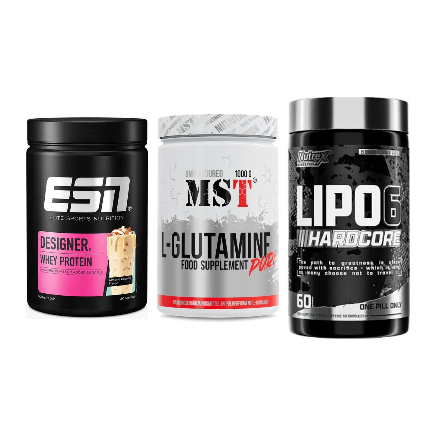 Definitionsphase-Set: ESN Designer + MST Glutamine + Nutrex Lipo 6 – alle enthaltenen Artikel