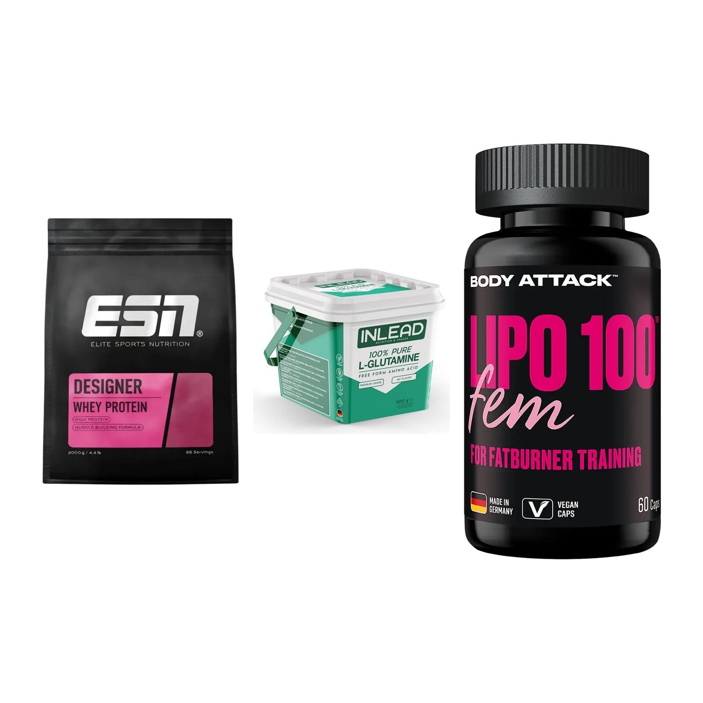 Definitionsphase-Set: ESN Designer + INLEAD L-Gluta + Body Attack – alle enthaltenen Artikel