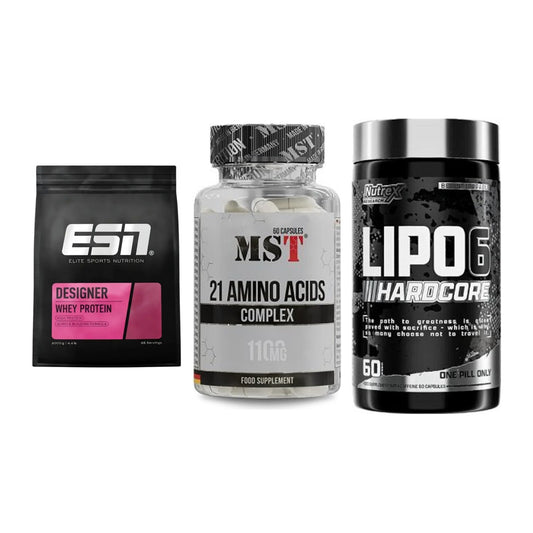 Definitionsphase-Set: ESN Designer + MST 21 Amino + Nutrex Lipo 6 – alle enthaltenen Artikel