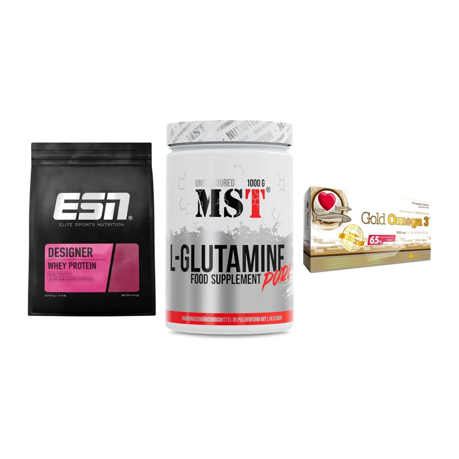 Definitionsphase-Set: ESN Designer + MST Glutamine + Olimp Omega 3 – alle enthaltenen Artikel