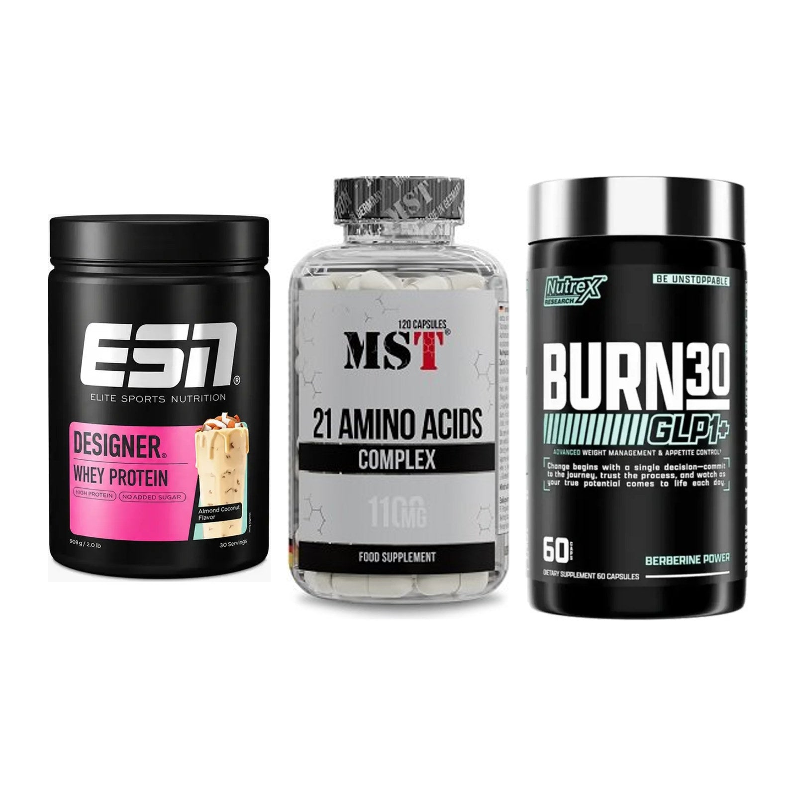 Definitionsphase-Set: ESN Designer + MST 21 Amino + Nutrex Burn 30 – alle enthaltenen Artikel