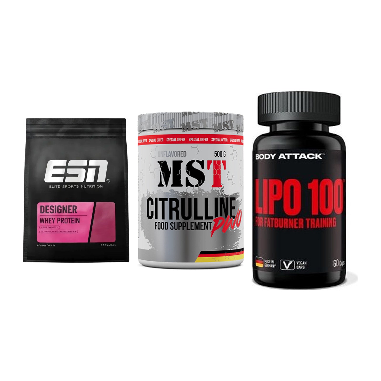 Definitionsphase-Set: ESN Designer + MST Citrulline + Body Attack – alle enthaltenen Artikel